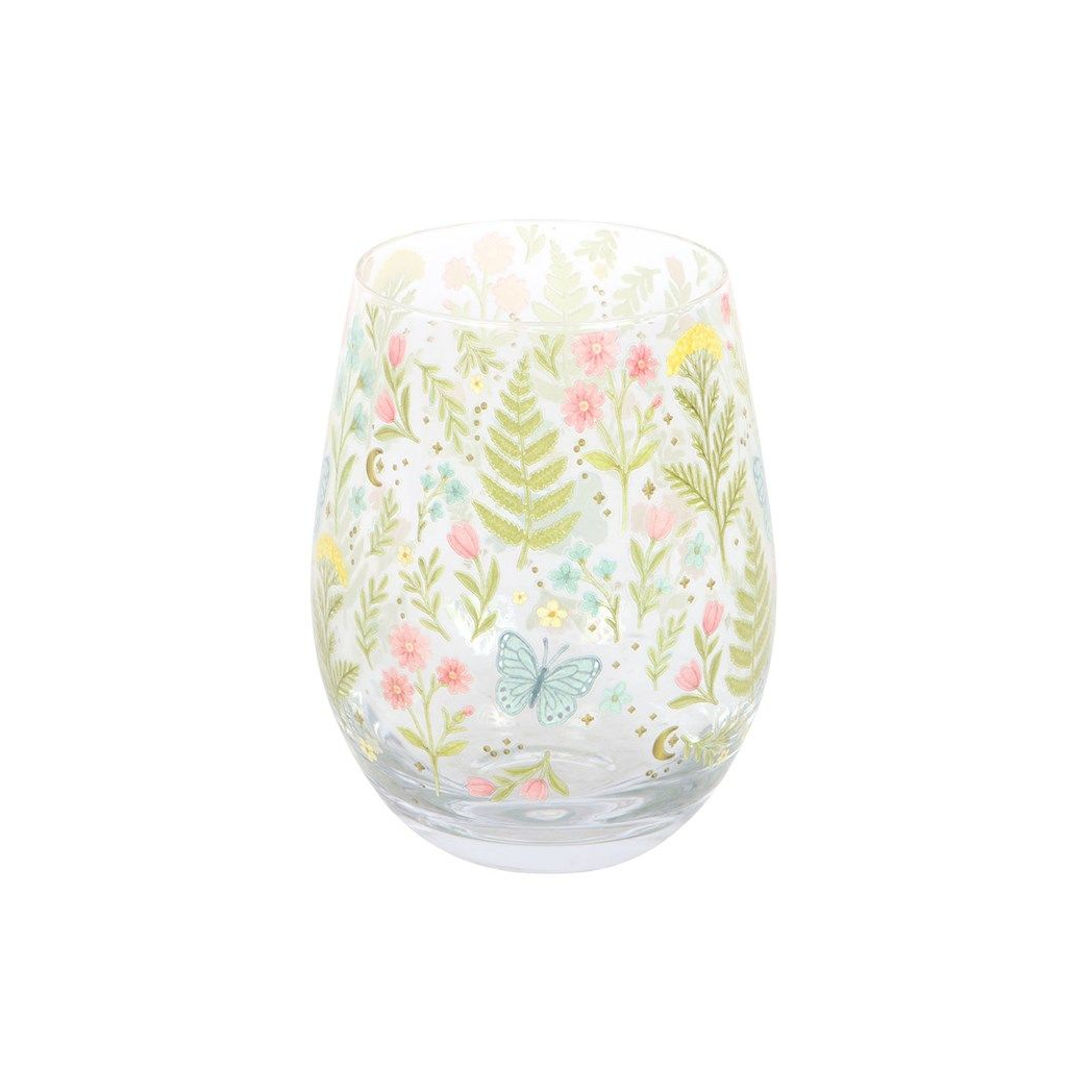 Luna Bloom Floral Print Stemless Glass 450ml for Spring Drinks