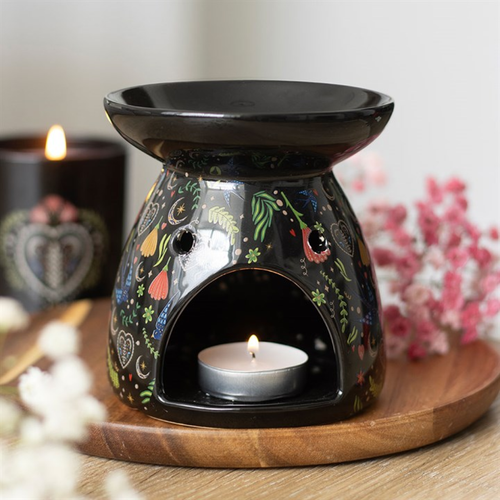 Midnight Bloom Floral Print Ceramic Oil Burner and Wax Melt Warmer