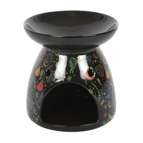 Midnight Bloom Floral Print Ceramic Oil Burner and Wax Melt Warmer