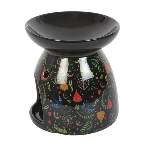 Midnight Bloom Floral Print Ceramic Oil Burner and Wax Melt Warmer