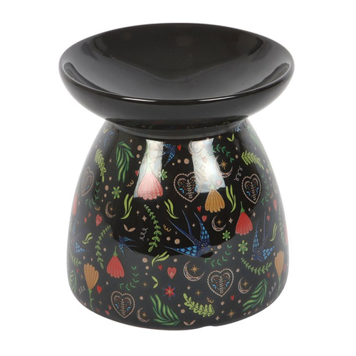 Midnight Bloom Floral Print Ceramic Oil Burner and Wax Melt Warmer
