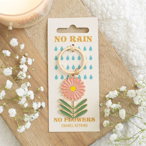 No Rain, No Flowers Retro Enamel Keyring