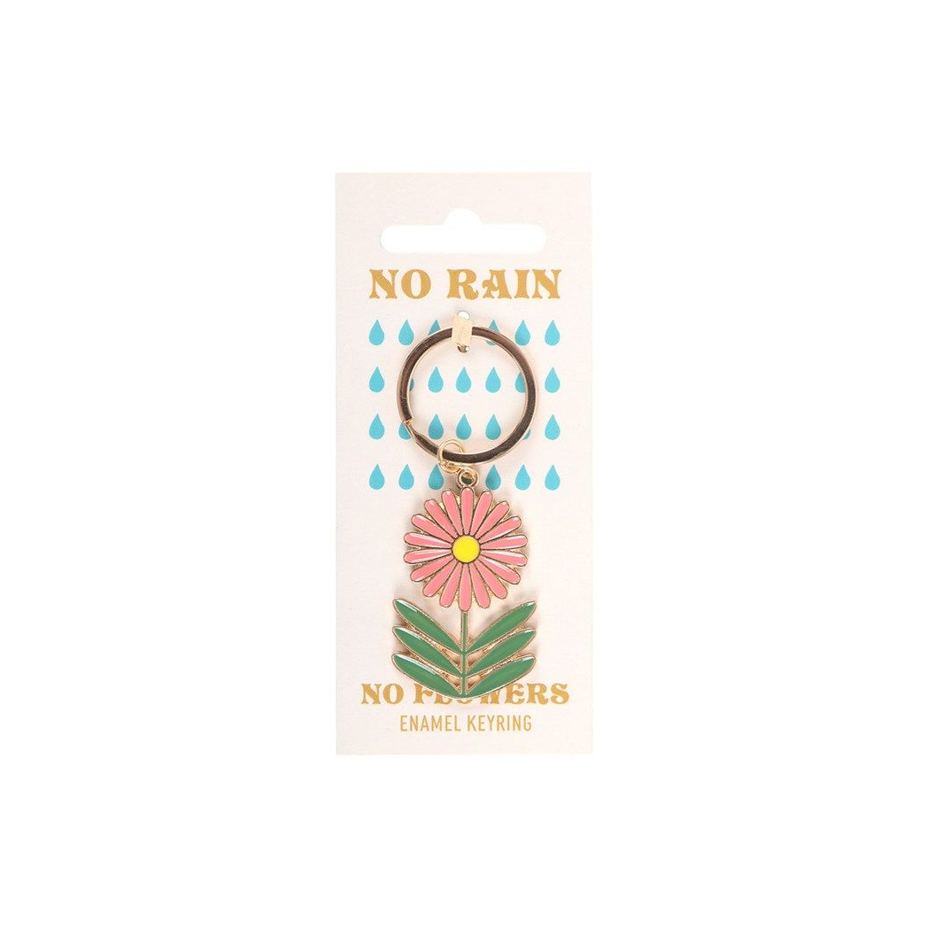 No Rain, No Flowers Retro Enamel Keyring