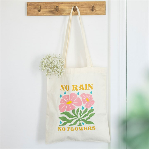 No Rain, No Flowers Floral Tote Bag