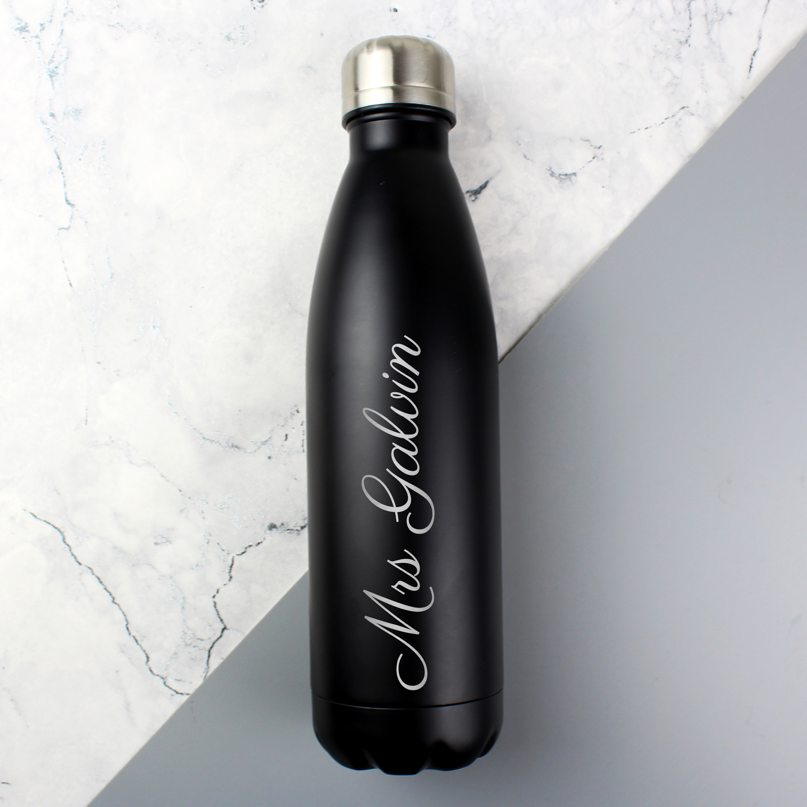 Personalised Black Insulated Water Bottle 500ml Stainless Steel