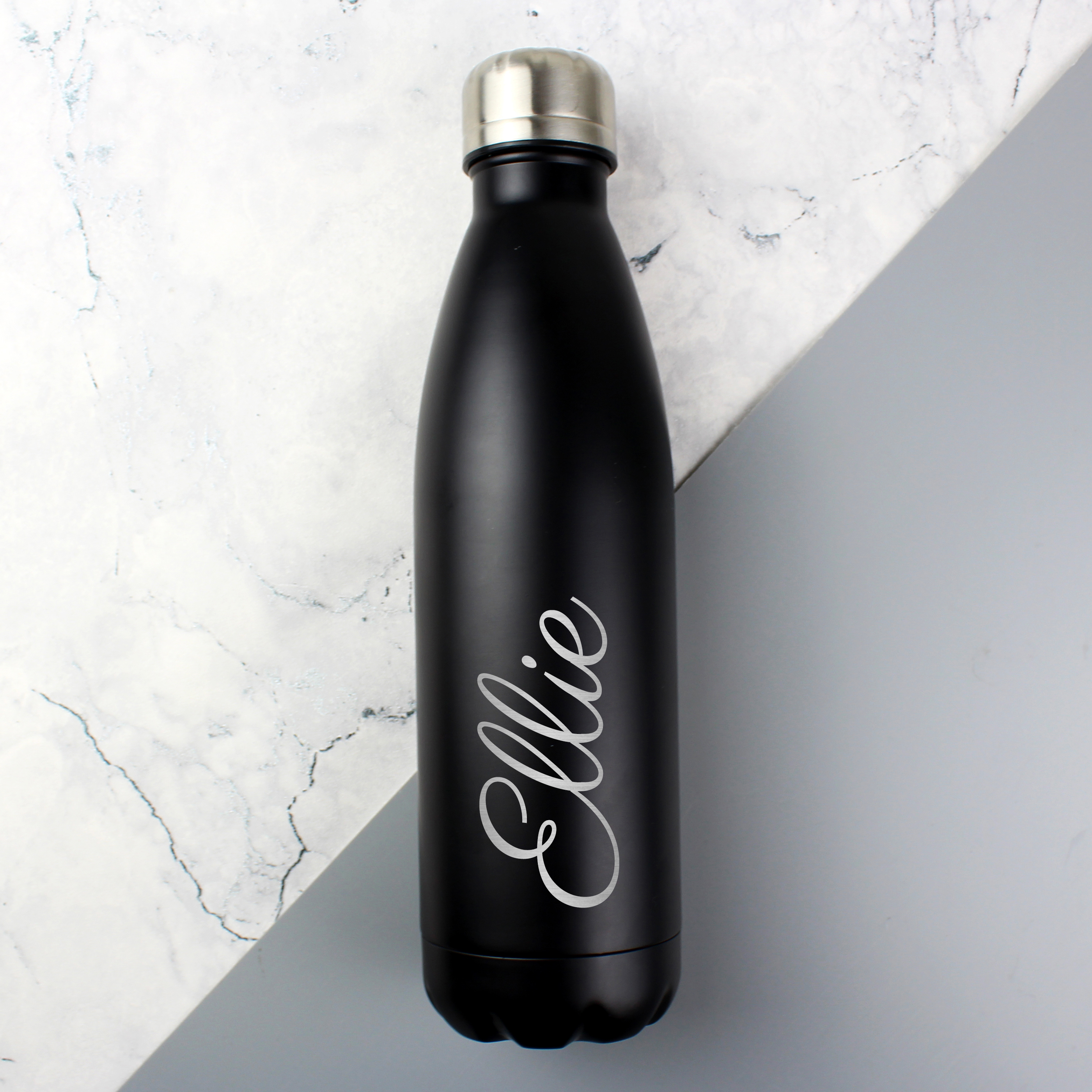 Personalised Black Insulated Water Bottle 500ml Stainless Steel