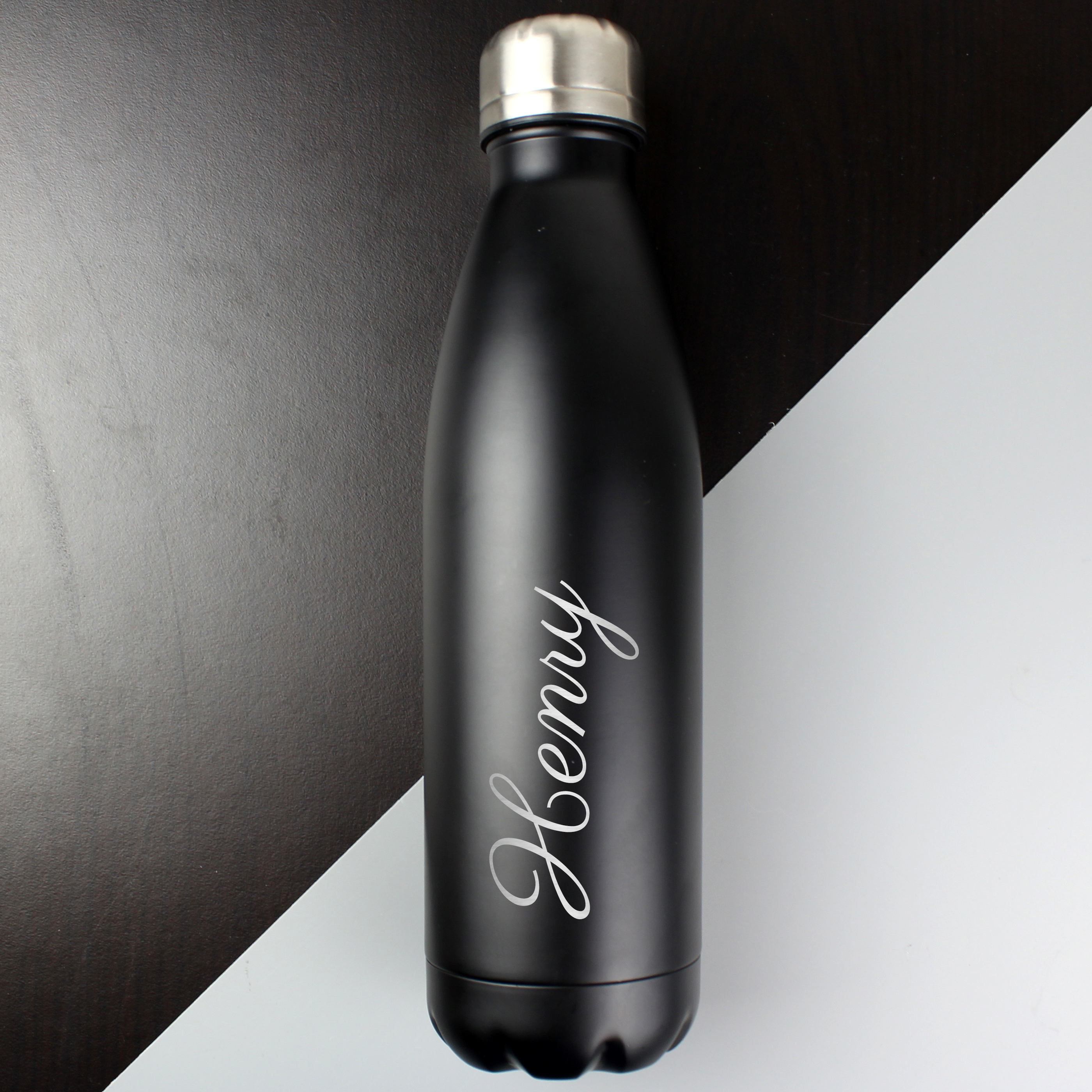 Personalised Black Insulated Water Bottle 500ml Stainless Steel