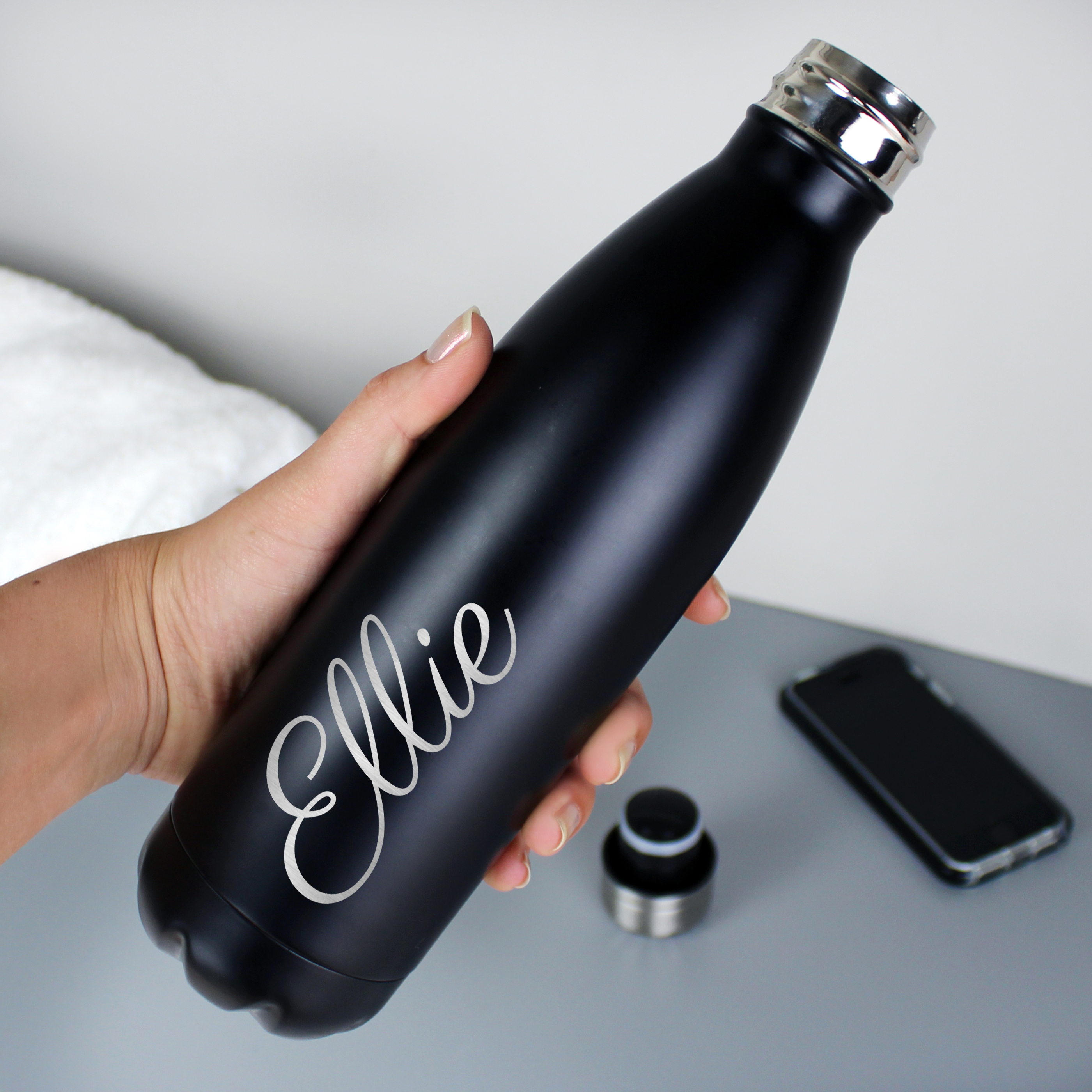 Personalised Black Insulated Water Bottle 500ml Stainless Steel