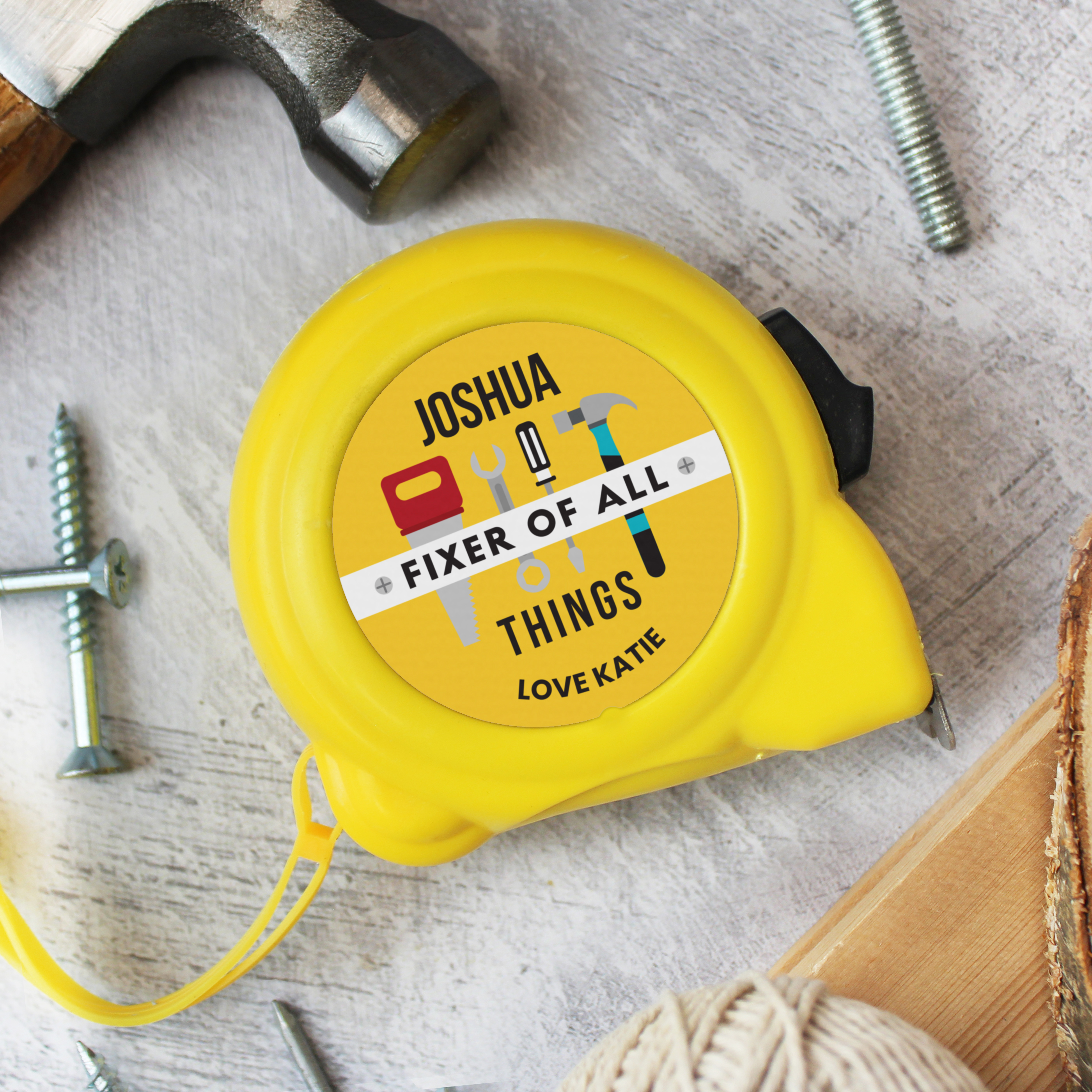 Personalised Fixer of All Things Tape Measure Gift for DIY Fans