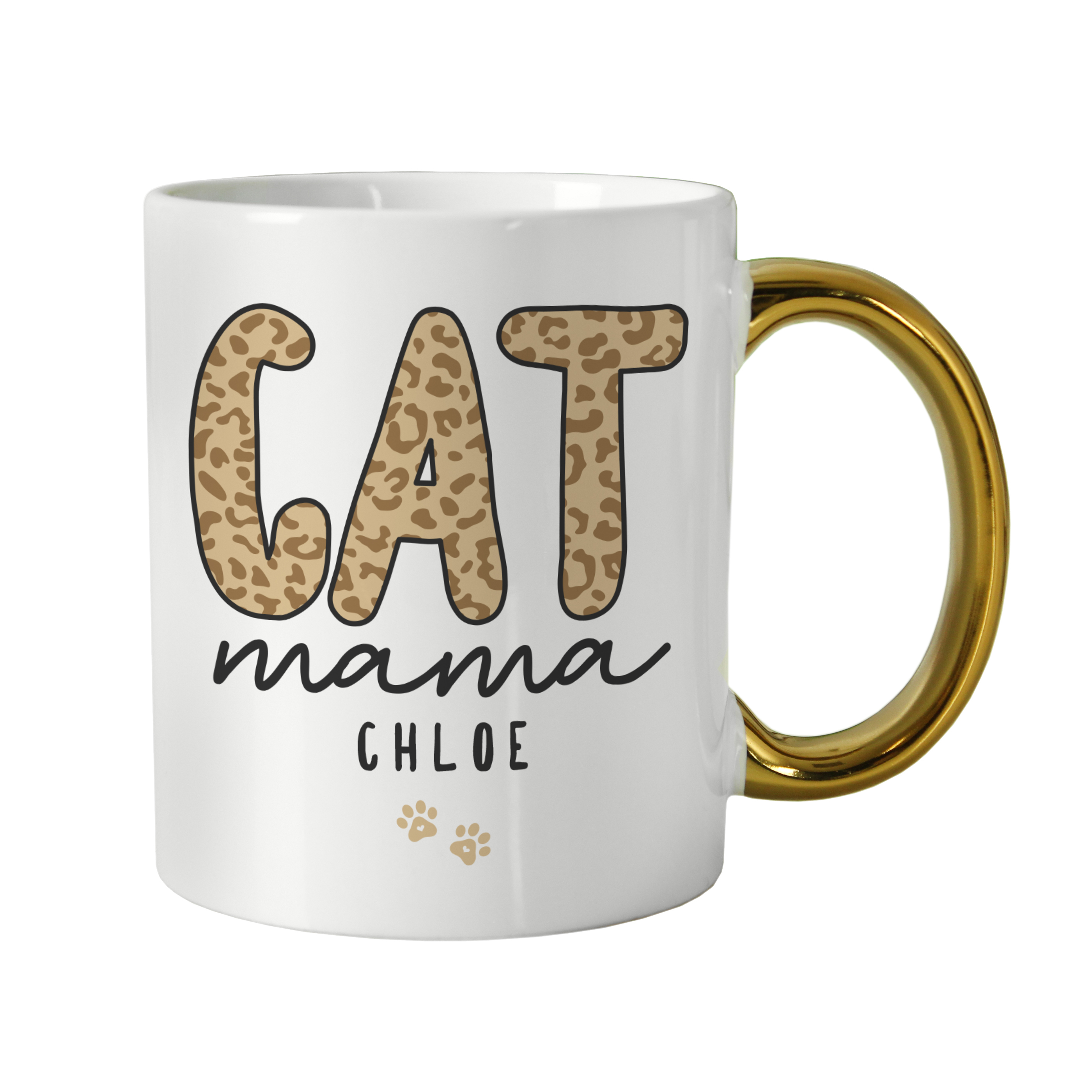 Personalised Cat Mama Mug with Gold Handle Ceramic Gift