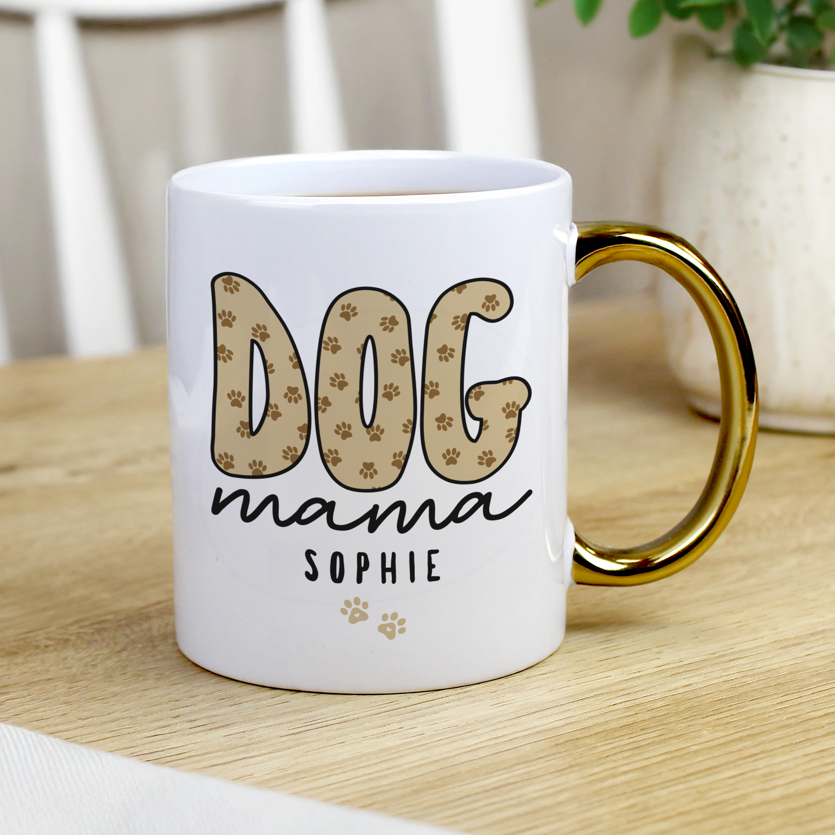Personalised Dog Mama Mug with Gold Handle Ceramic Gift
