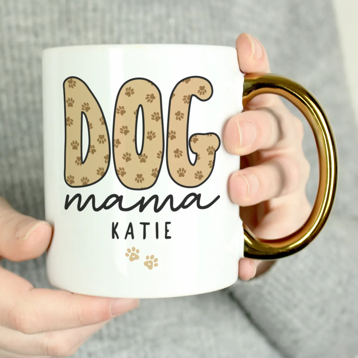 Personalised Dog Mama Mug with Gold Handle Ceramic Gift