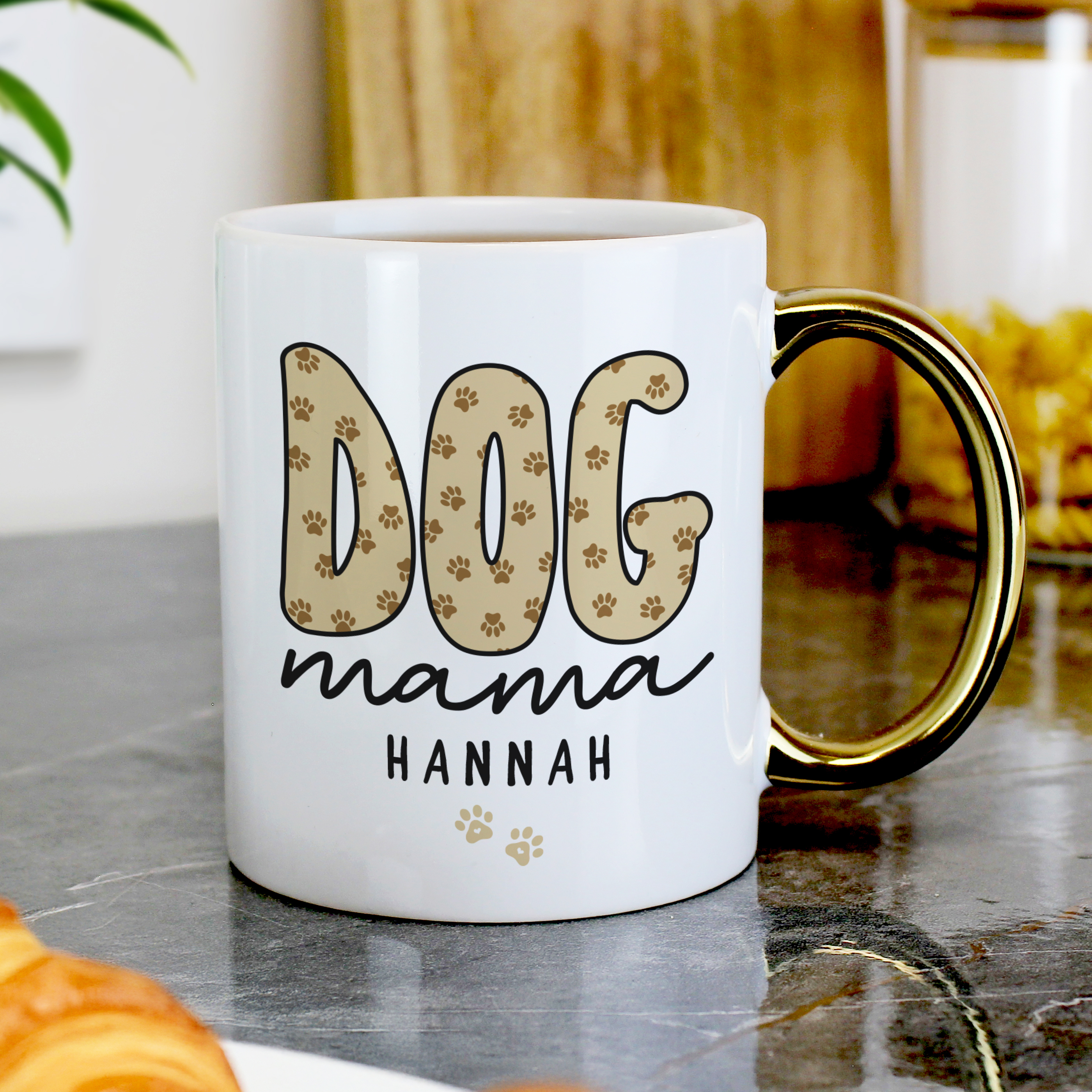 Personalised Dog Mama Mug with Gold Handle Ceramic Gift