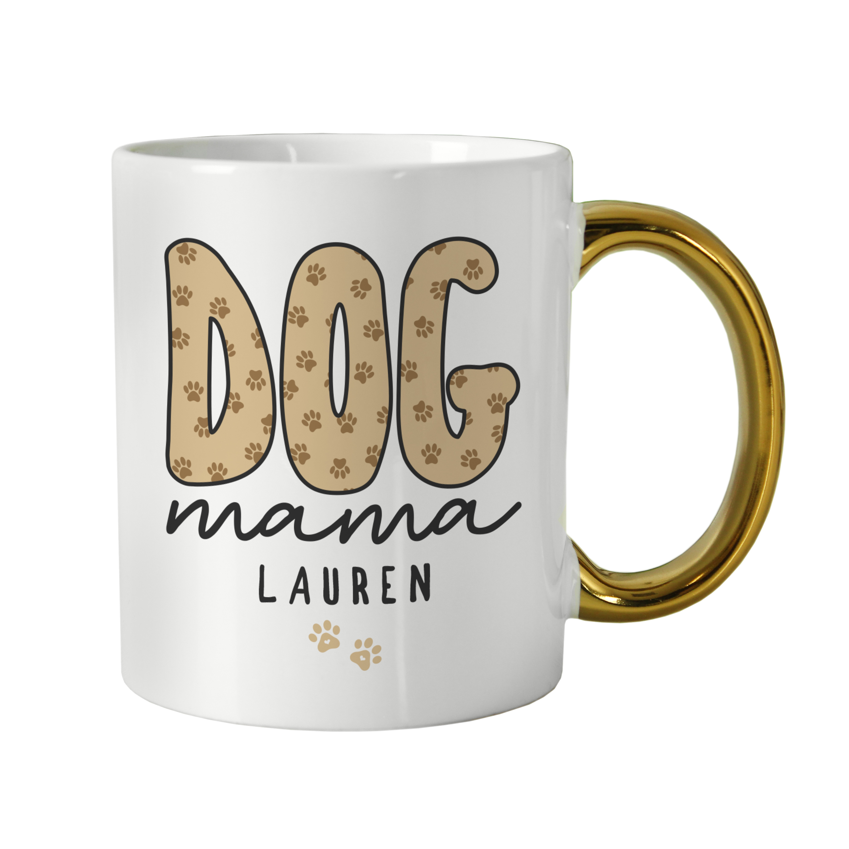 Personalised Dog Mama Mug with Gold Handle Ceramic Gift