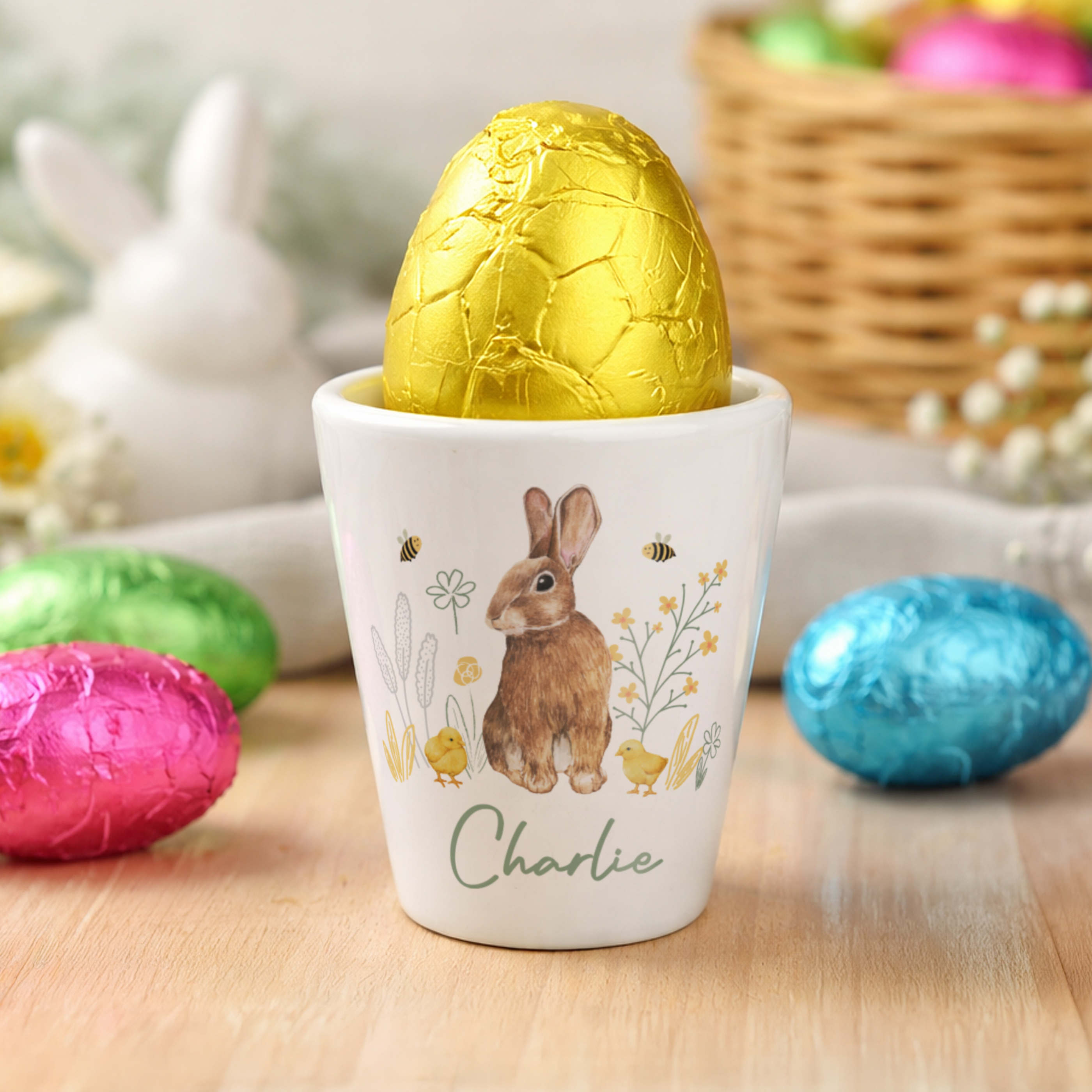 Personalised Easter Bunny Egg Cup with Name