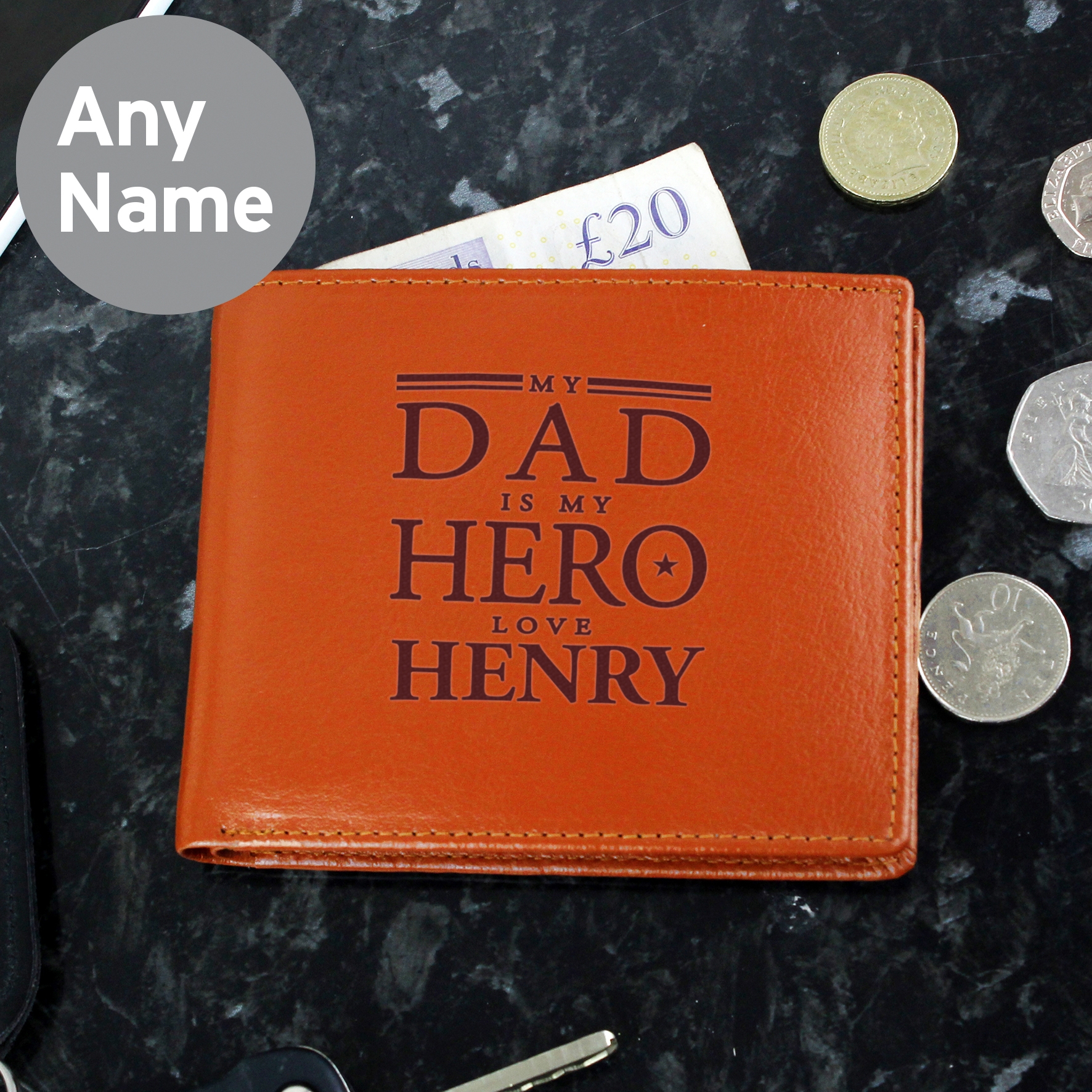 Personalised My Dad Is My Hero Leather Wallet Gift for Dad