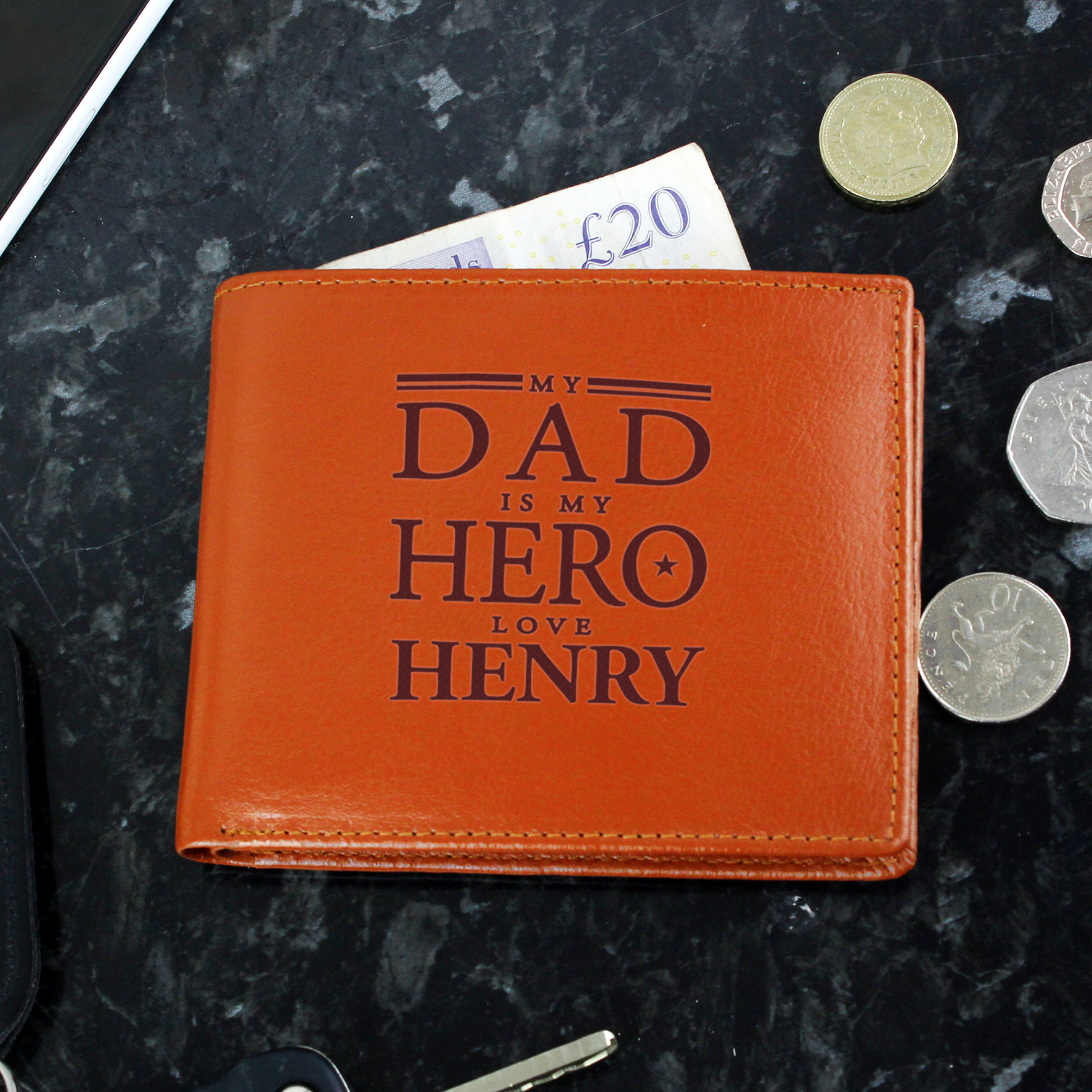 Personalised My Dad Is My Hero Leather Wallet Gift for Dad