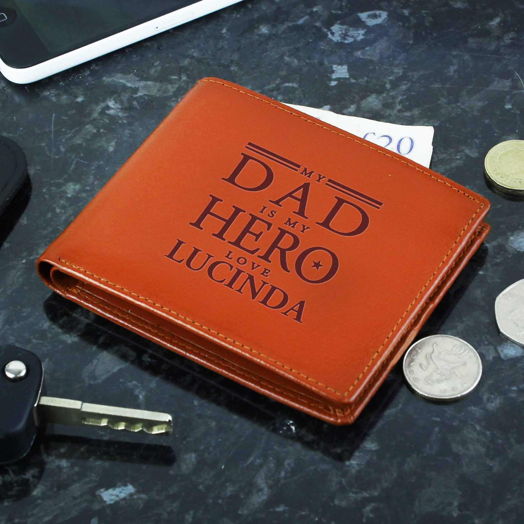 Personalised My Dad Is My Hero Leather Wallet Gift for Dad