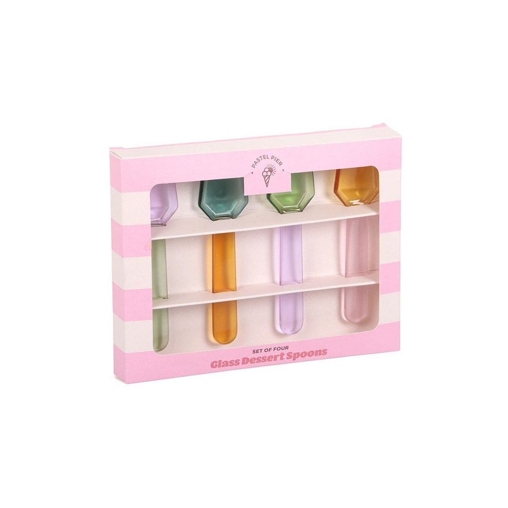 Set of 4 Pastel Glass Dessert Spoons