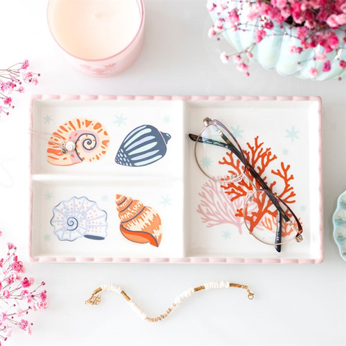 Pastel Shell and Coral Ceramic Trinket Tray