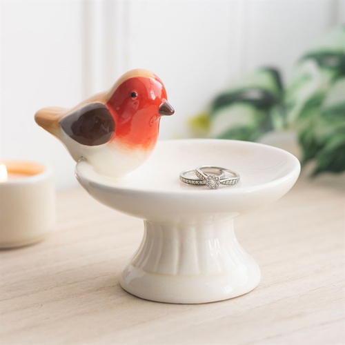 Robin Bird Bath Ceramic Trinket Dish
