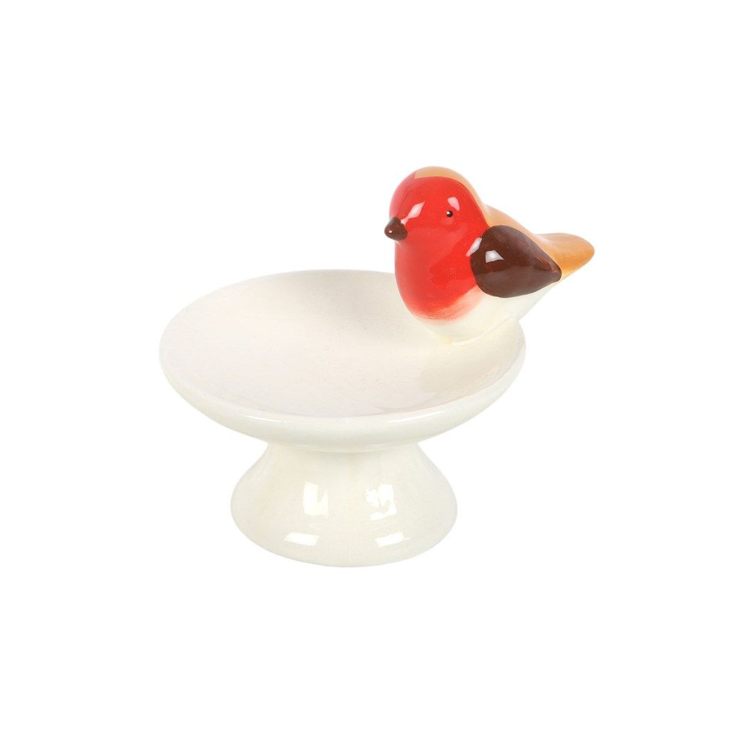 Robin Bird Bath Ceramic Trinket Dish