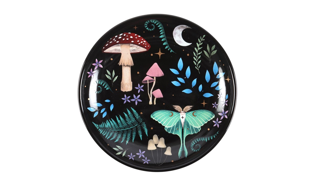 Round Dark Forest Print New Bone China Trinket Dish
