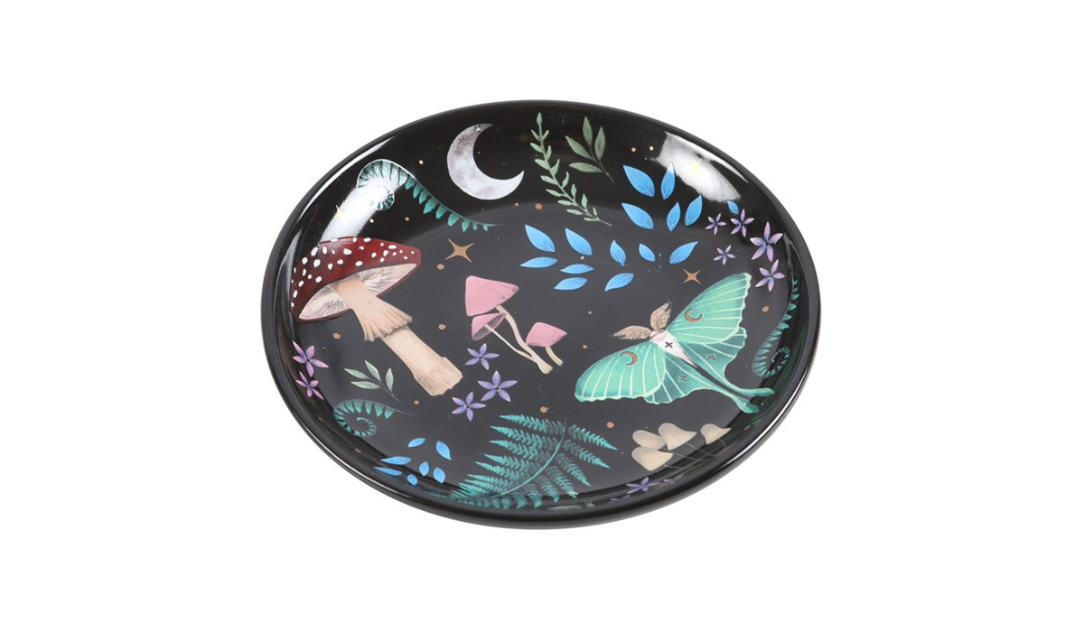 Round Dark Forest Print New Bone China Trinket Dish