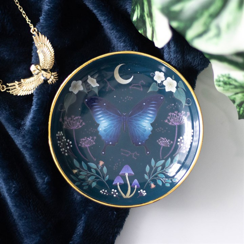 Midnight Moth Round Ceramic Trinket Dish