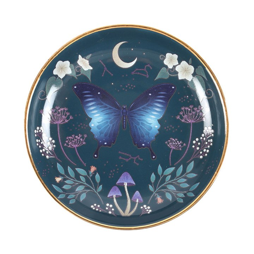 Midnight Moth Round Ceramic Trinket Dish