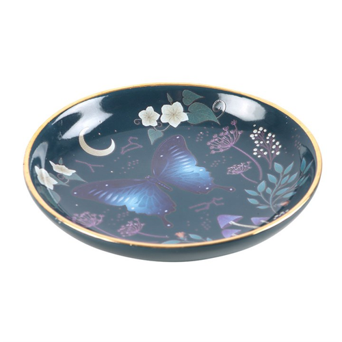Midnight Moth Round Ceramic Trinket Dish