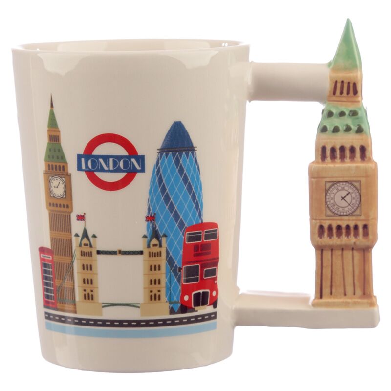 London Big Ben Shaped Handle Ceramic Mug – 400ml Souvenir Cup