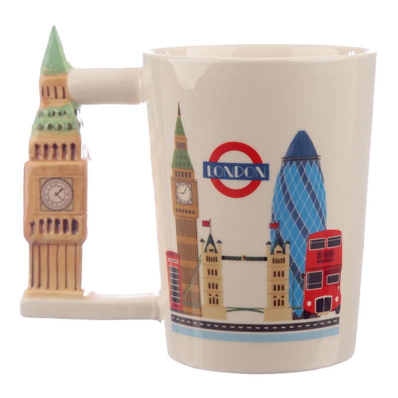 London Big Ben Shaped Handle Ceramic Mug – 400ml Souvenir Cup