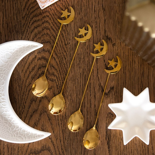 Set of 4 Gold Star and Moon Teaspoons