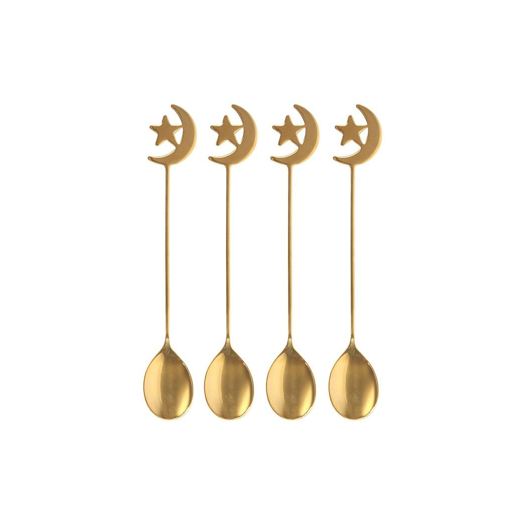 Set of 4 Gold Star and Moon Teaspoons