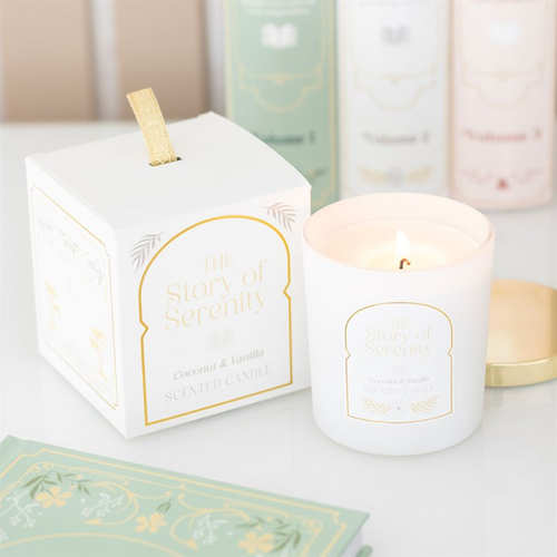 The Story of Serenity Coconut and Vanilla Scented Jar Candle