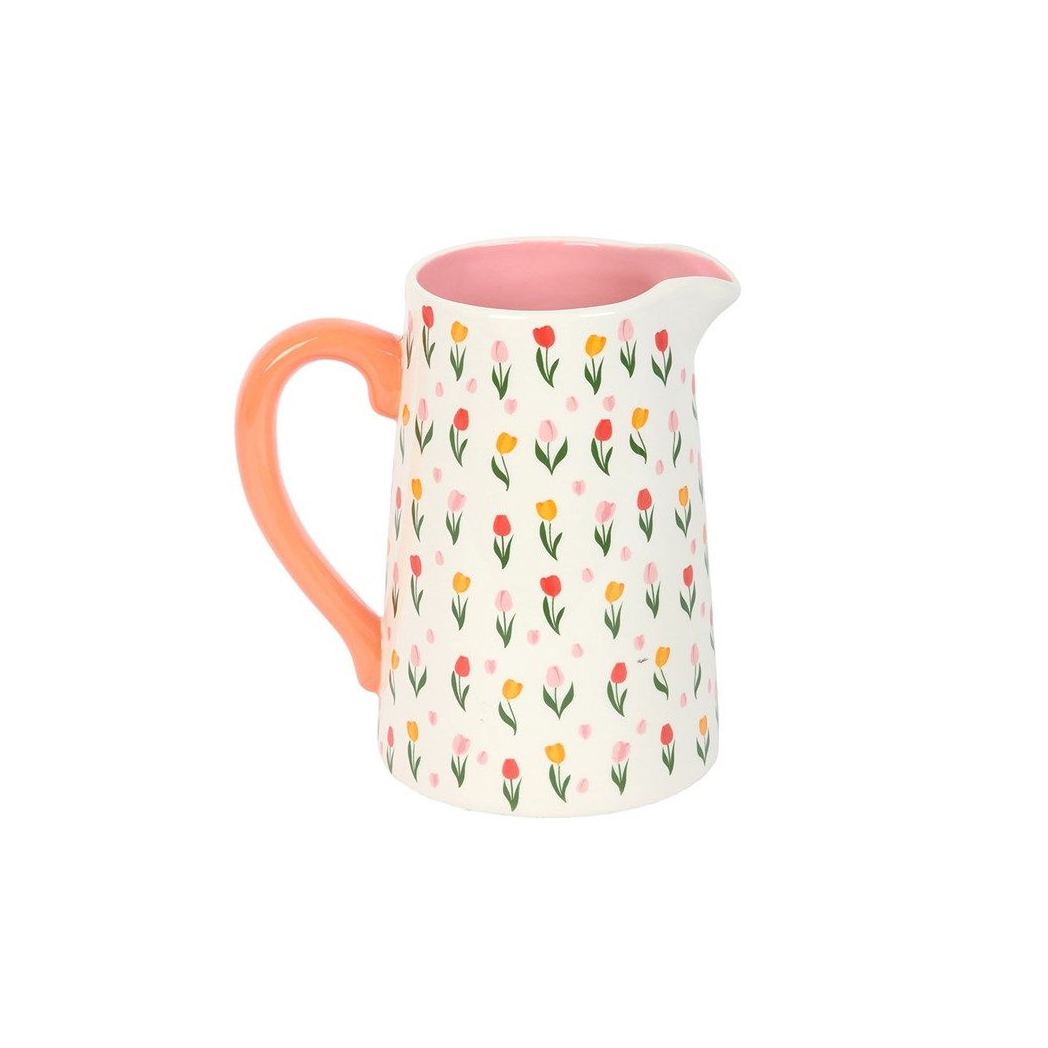 Tulip Print Ceramic Flower Jug Vase for Spring Home Décor