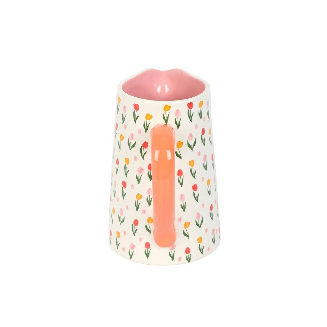 Tulip Print Ceramic Flower Jug Vase for Spring Home Décor