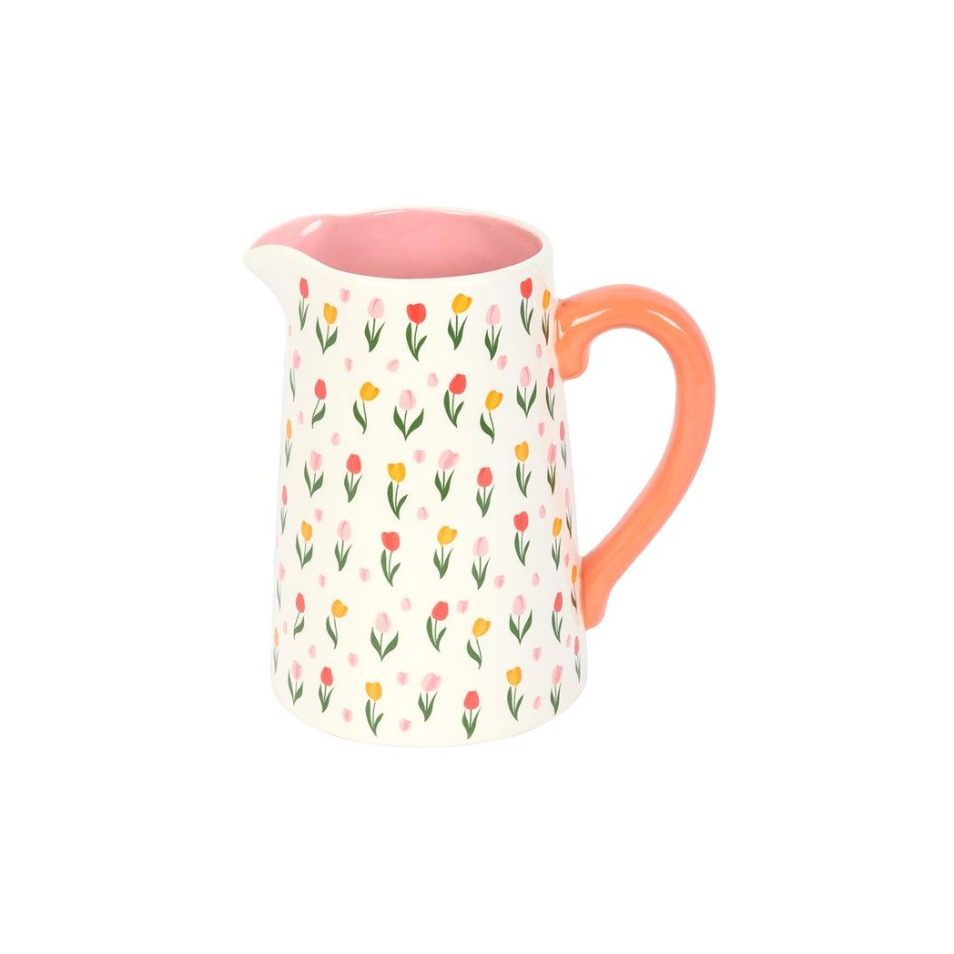 Tulip Print Ceramic Flower Jug Vase for Spring Home Décor