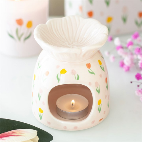 Tulip Print Ceramic Oil Burner and Wax Melt Warmer for Home Fragrance