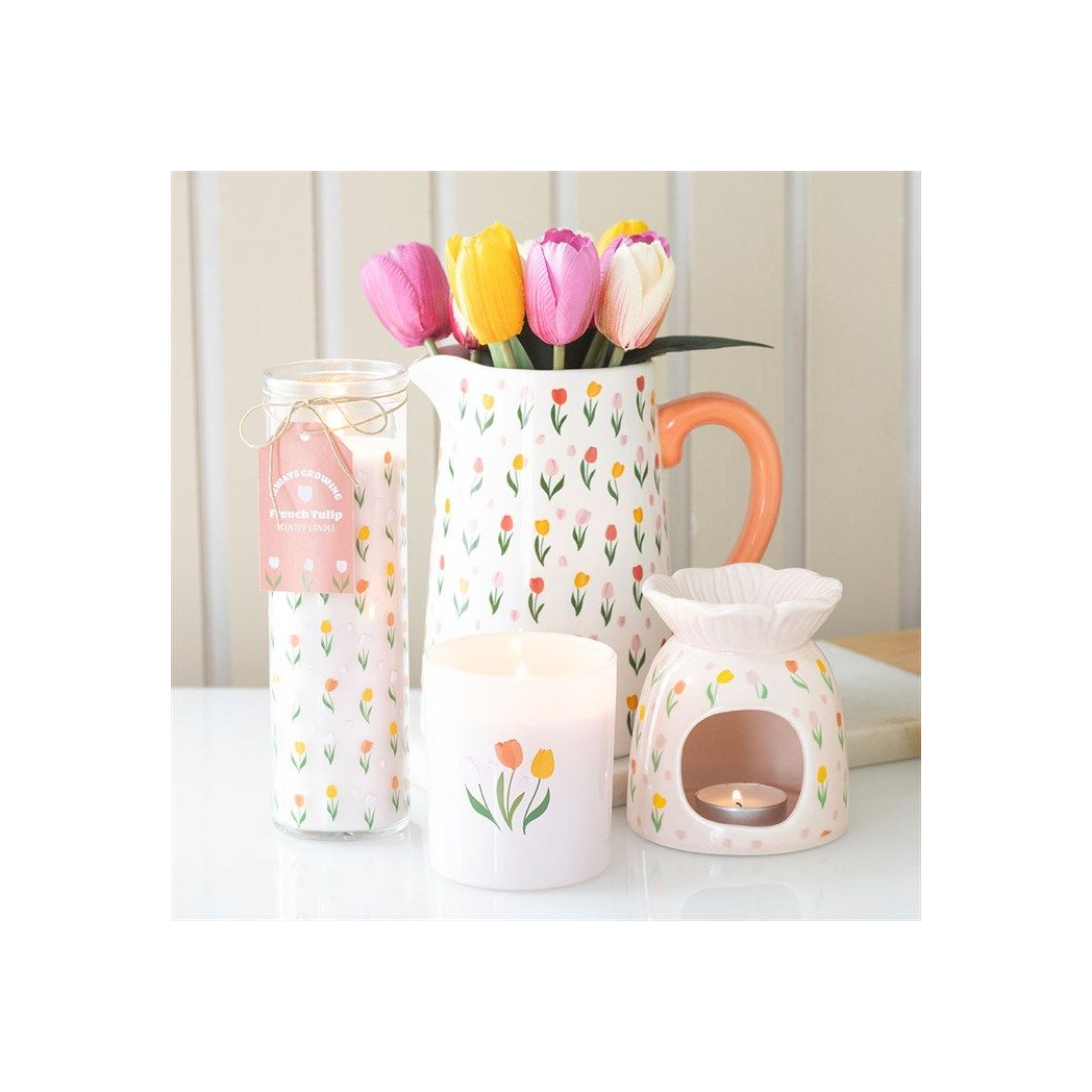 Tulip Print Ceramic Oil Burner and Wax Melt Warmer for Home Fragrance