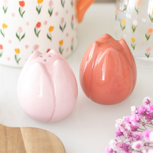 Tulip Shaped Ceramic Salt and Pepper Shakers Set