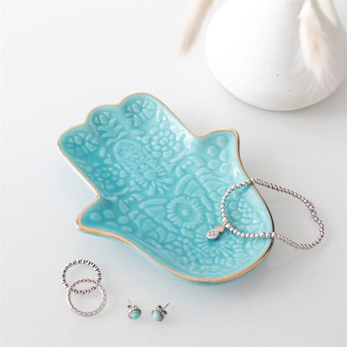 Turquoise Hamsa Hand Ceramic Jewellery Dish