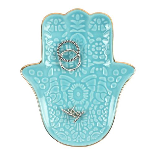 Turquoise Hamsa Hand Ceramic Jewellery Dish