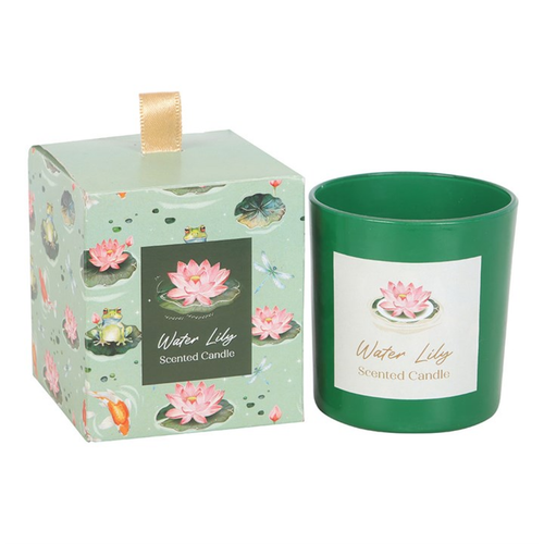 Water Lily Scented Candle in Green Glass Holder