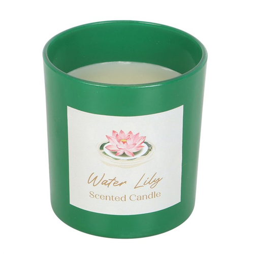 Water Lily Scented Candle in Green Glass Holder