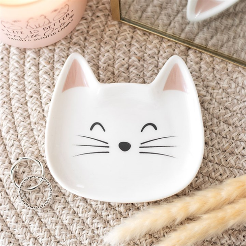 White Cat Face Ceramic Trinket Dish
