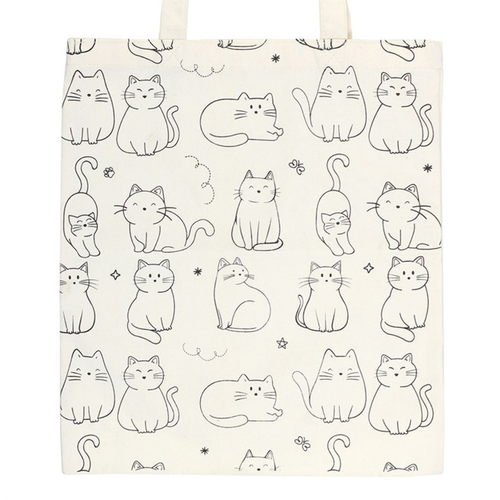 White Cat Print Polycotton Tote Bag