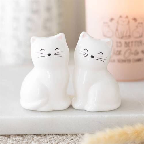 White Cat Shaped Ceramic Salt and Pepper Shakers