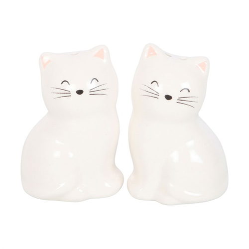 White Cat Shaped Ceramic Salt and Pepper Shakers